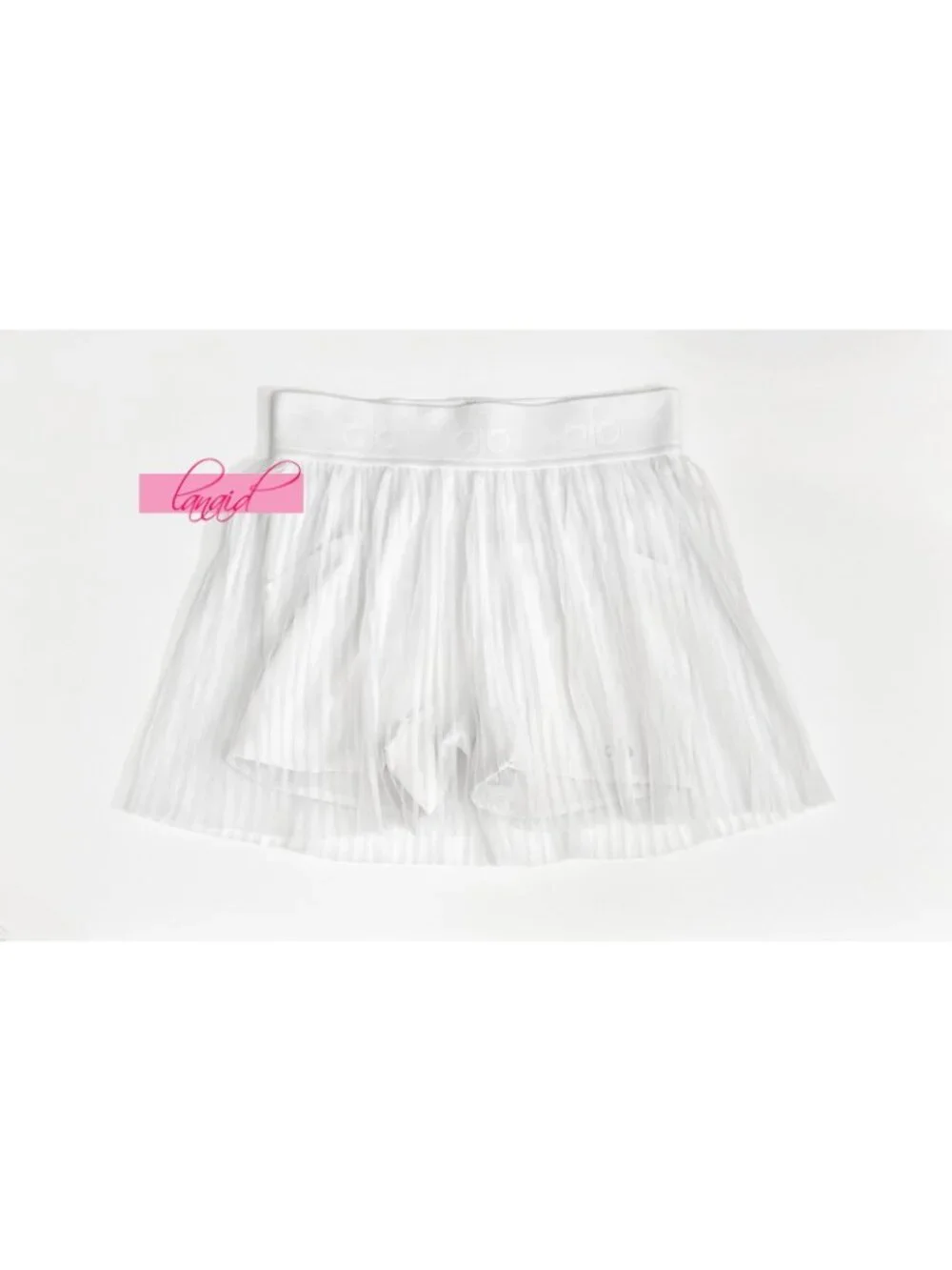 Alo Mesh Flirty Tennis Skirt White Sheer Transparent See-Through Pleated Skort